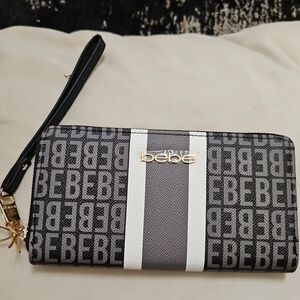 Bebe Monogram Black and Gray Wristlet